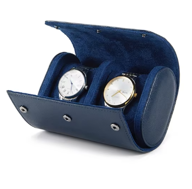 Boîte de montre en cuir de haute qualité bleu,double rangement